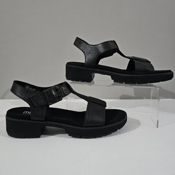 NEW Munro Mel T-Strap Sandal Womens 9 NARROW WIDTH Black Leather Lug Sole - Picture 3 of 13